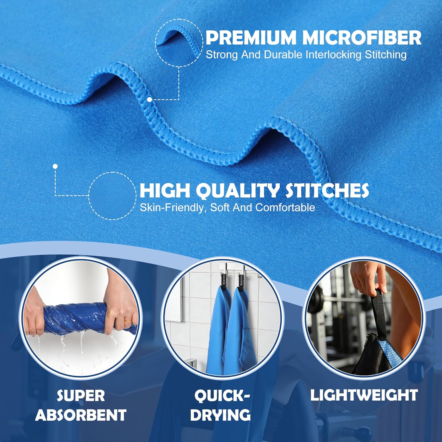 Thumbnail 2 de Anavasi 6 PCS Microfibre Towels for Adults – Lightweight, Quick-Dry Gym & Travel Towel Set (Dark Blue & Dark Grey)