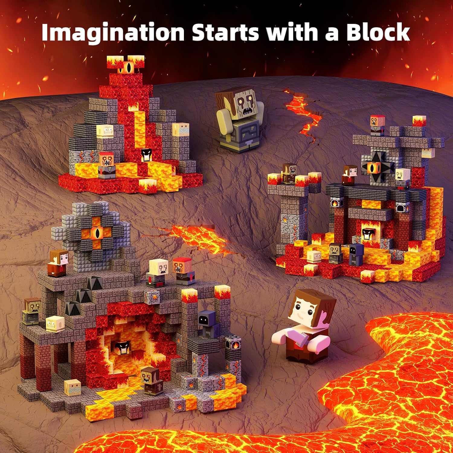 Detalle de KIDCHEER 100 PCS Magnetic Blocks – Dark Fantasy sensory building set (ages 3+)