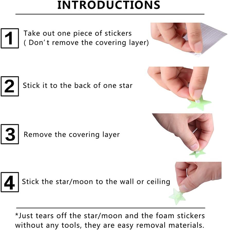 Thumbnail 4 de Leutend glow in the dark 3D stars and moon sticker set (200 pieces) for kids’ room decor