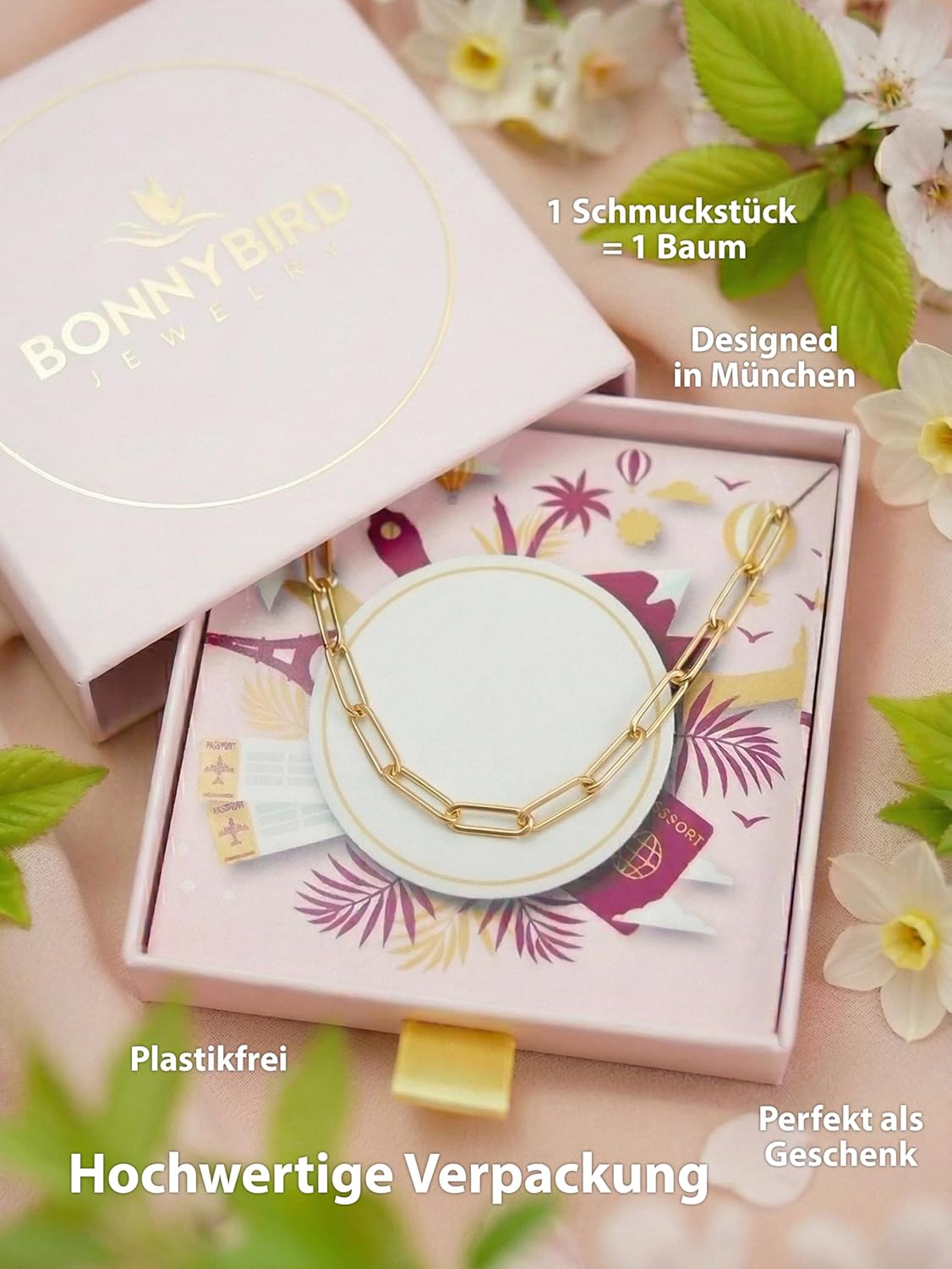 Thumbnail 5 de BONNYBIRD® Wasserfeste Edelstahl Gliederkette für Damen (Silber, Gold & Roségold) – 40–45 cm verstellbar