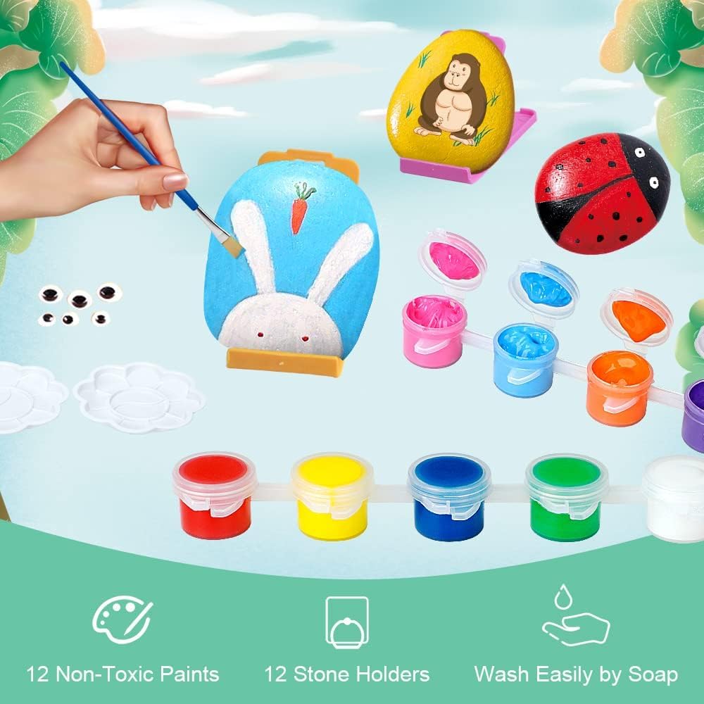 Detalle de Lekebaby Rock Painting Kit (Glowing Animal Rocks) for Boys & Girls, age 3+