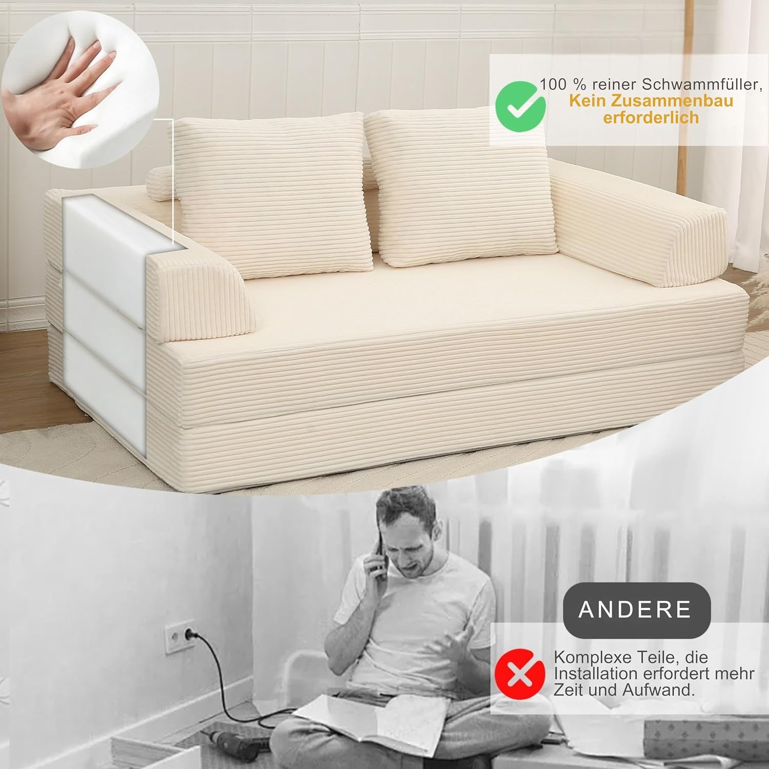 Thumbnail 6 de MeMoreCool Boneless Sofa Bett aus Cord Sofa