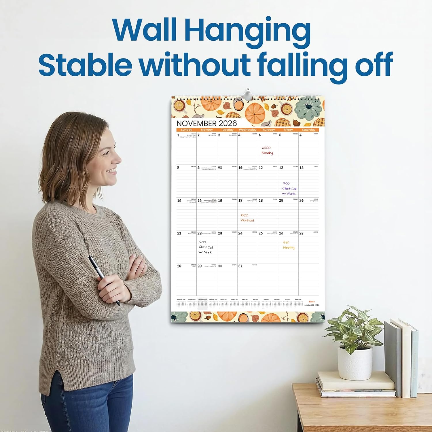 Detalle 2 de SUNEE 2026-2027 Wall Calendar, 18-Month Vertical Planner, 22.75 x 15.5 Inches