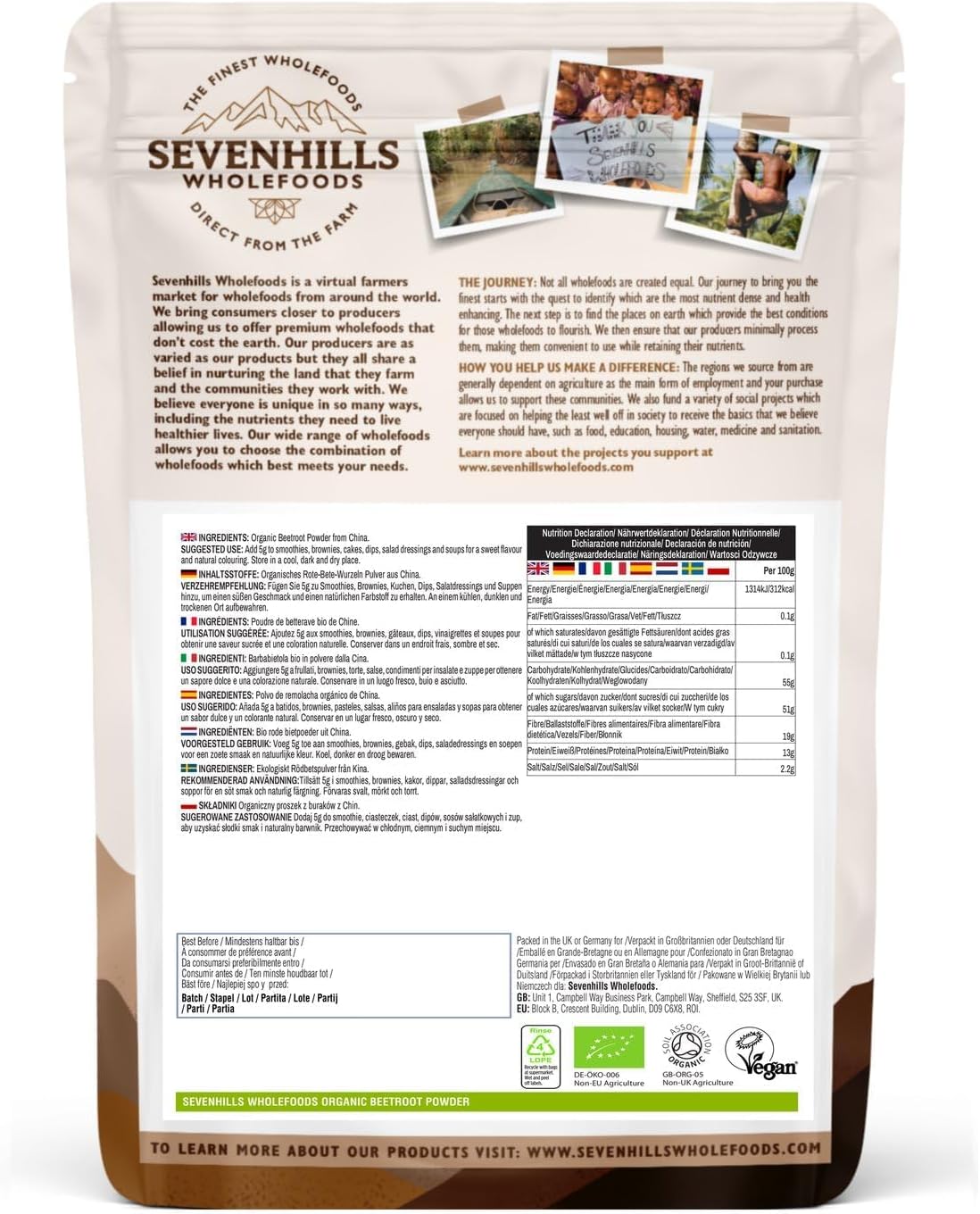 Detalle 2 de Sevenhills Wholefoods Polvo de Remolacha 500g 🥤