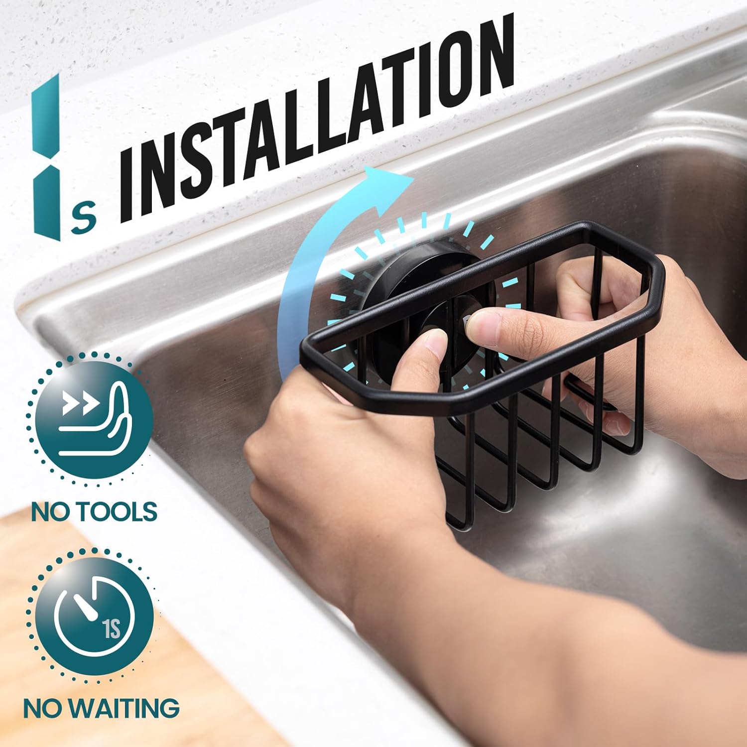 Thumbnail 1 de TAILI Portaspugne con ventosa per lavello cucina, in alluminio nero opaco