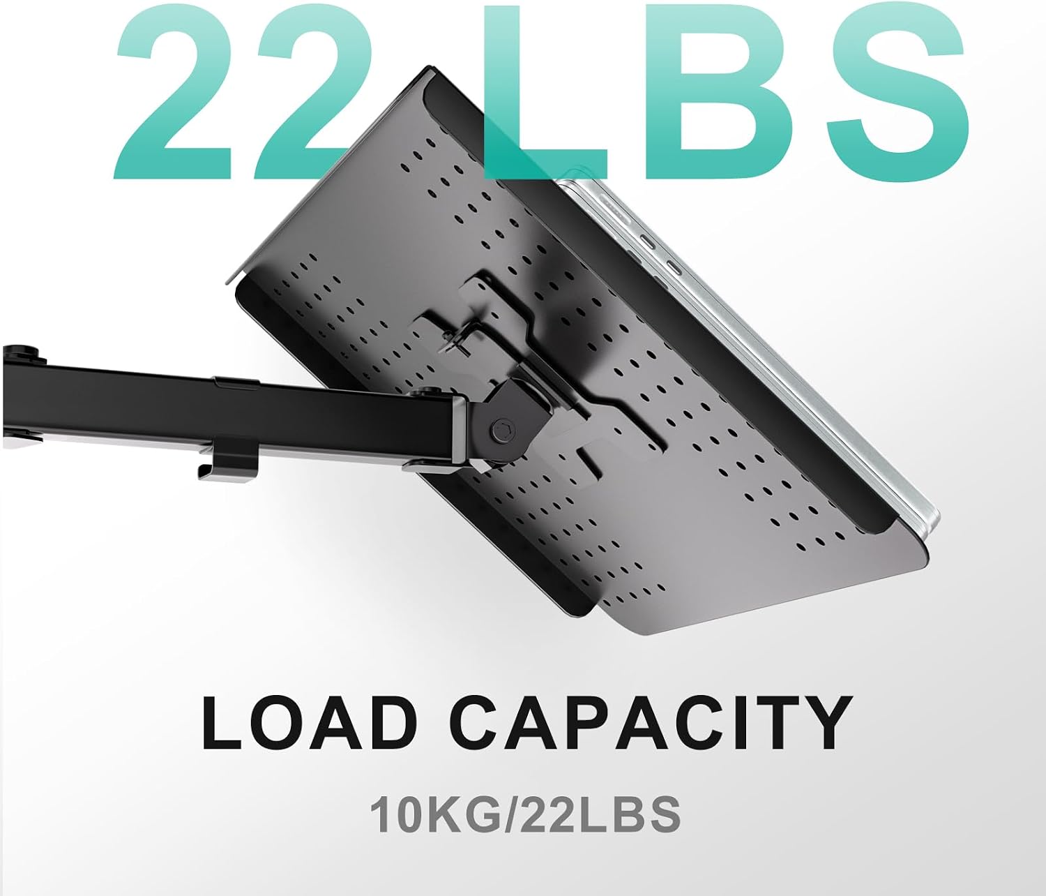 Detalle de WALI M00LP fully adjustable laptop desk mount with vented tray (up to 17 inch, up to 10 kg)