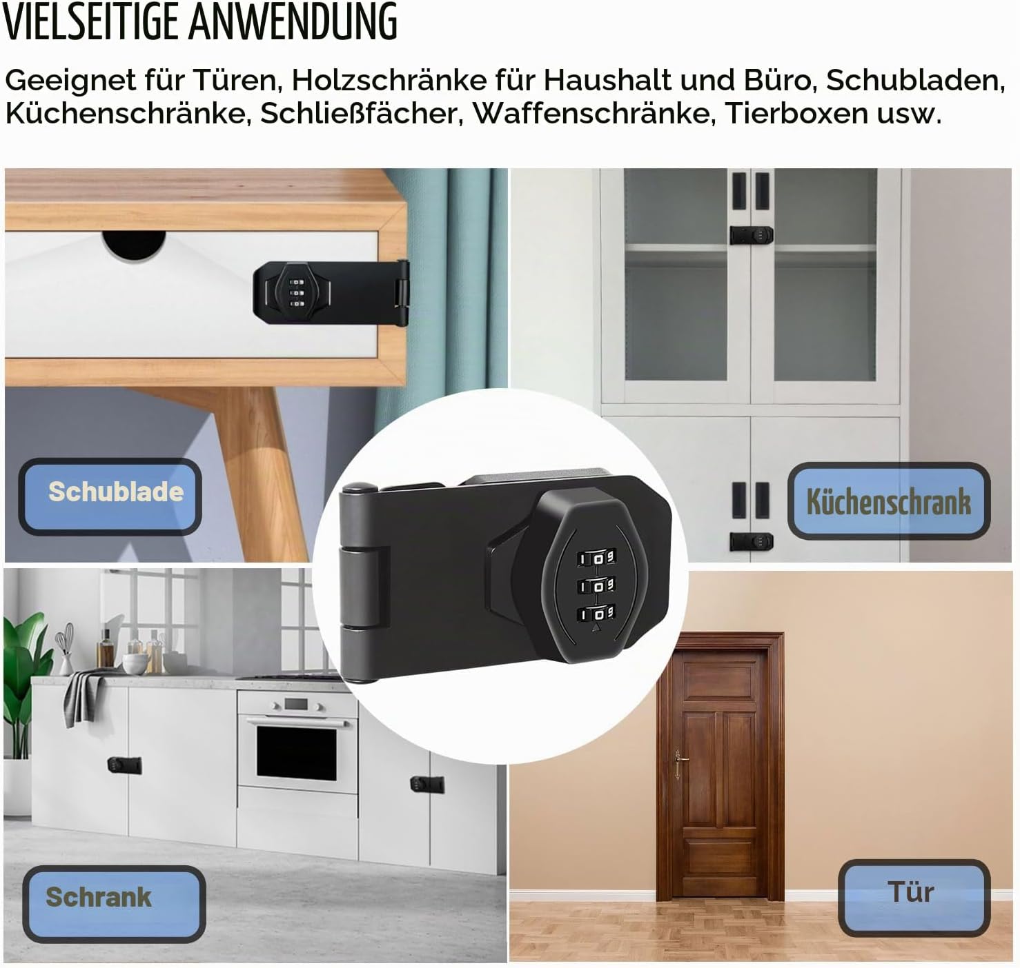 Thumbnail 6 de Schlüsselloses Schrank-Kombinationsschloss, 3-stelliges Zahlenschloss – Drehknauf, vielseitig einsetzbar für Schränke, Türen, Scheunen und Badezimmer