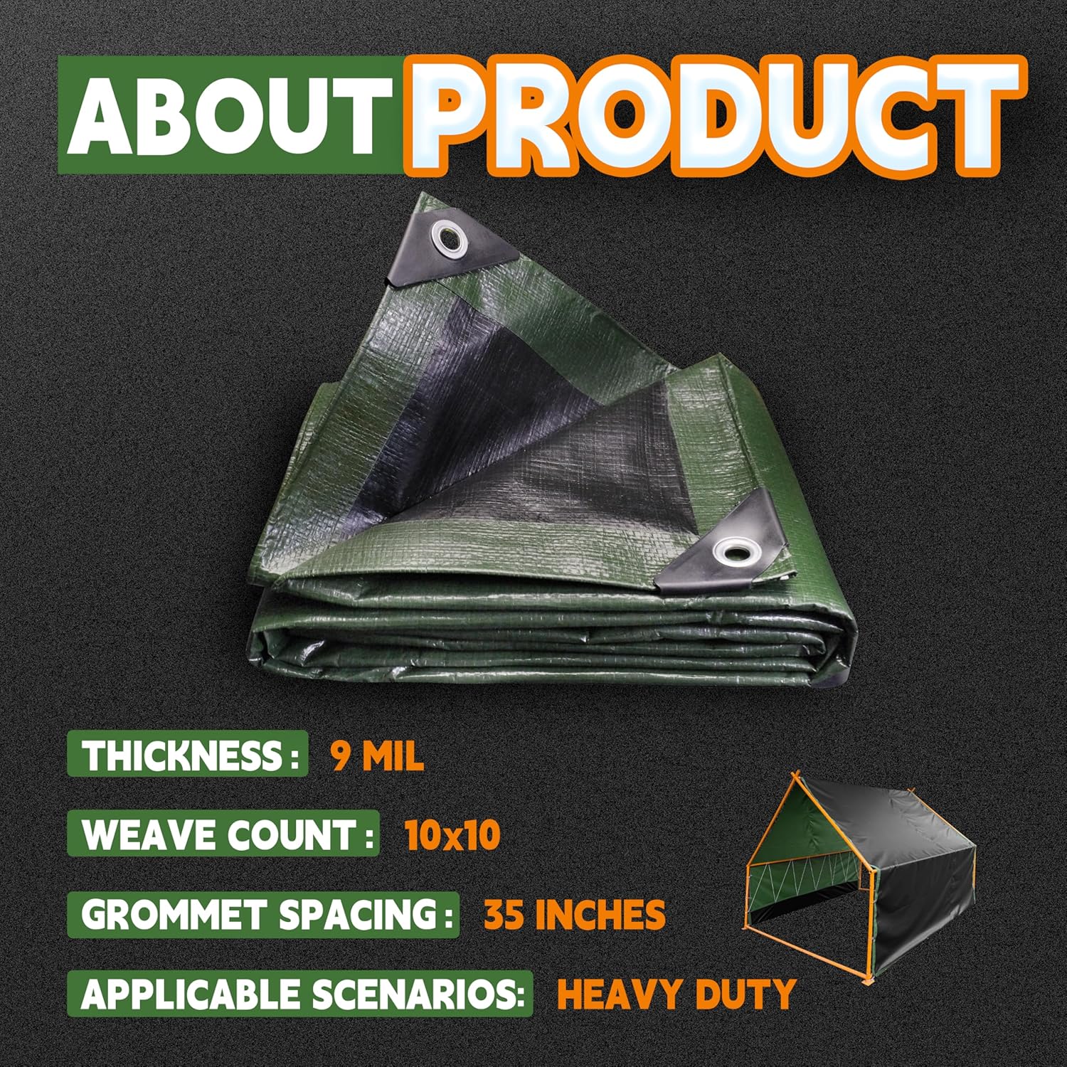 Thumbnail 5 de RAINDEWAY Tarps 8x10 Feet Waterproof Poly Tarp (9Mil) with Metal Grommets – Green/Black