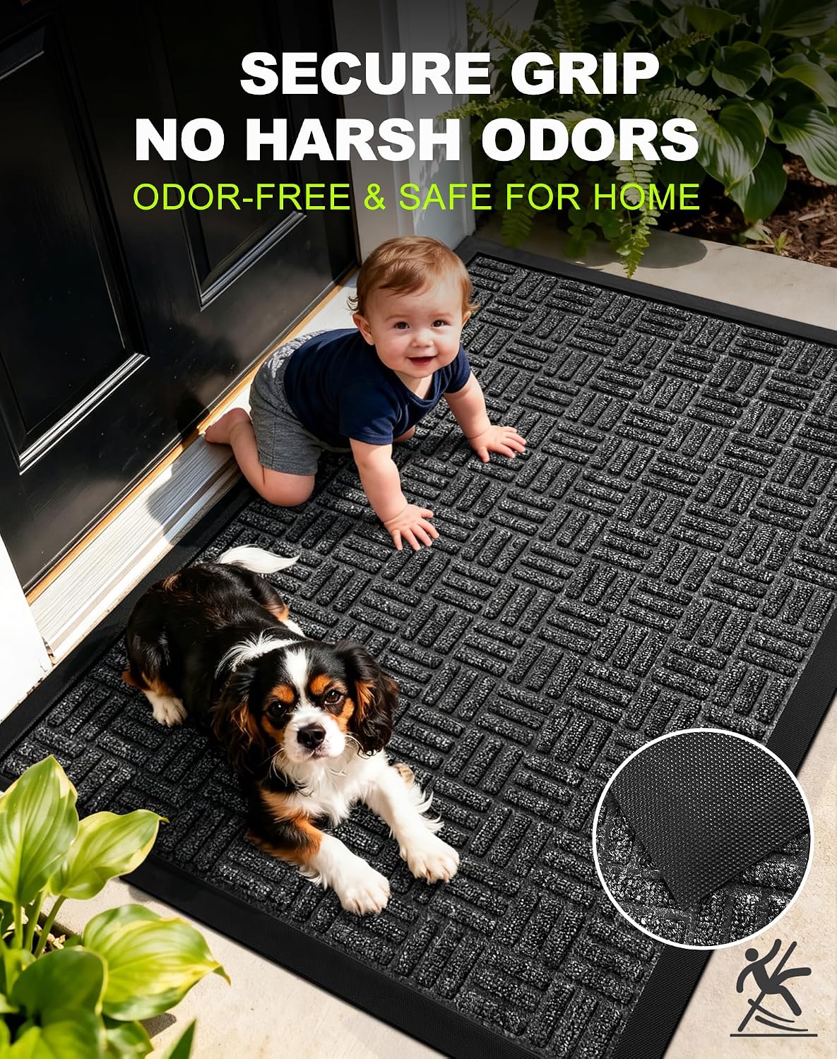 Detalle de Mibao Front Door Mat (Heavy-Duty Outdoor Welcome Mat) — Dirt-Trapper, Waterproof, Non-Slip, 29.5" x 17", Grey