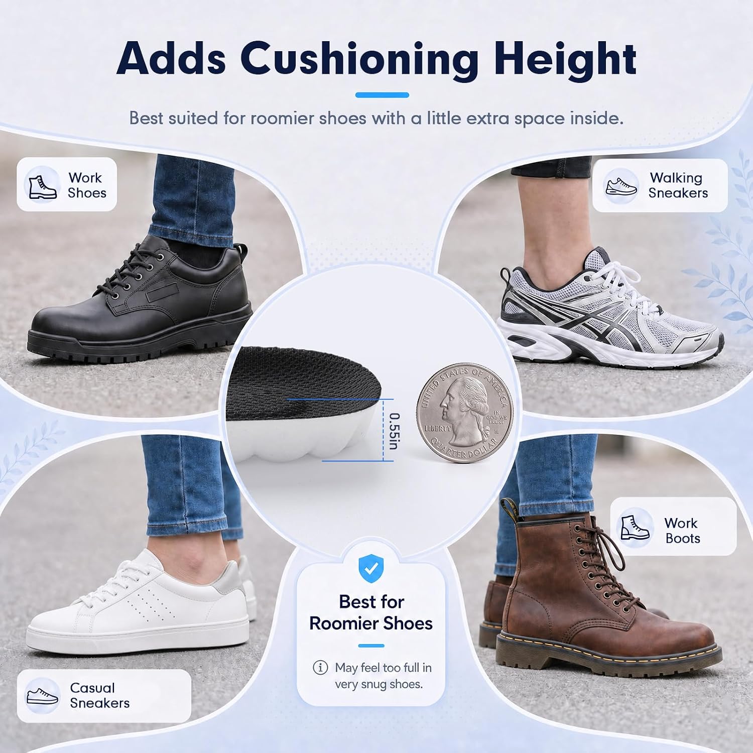 Detalle 2 de ENLOPQ GEN-SOLE-Black-Small Women's Insoles, Memory Foam, Arch Support