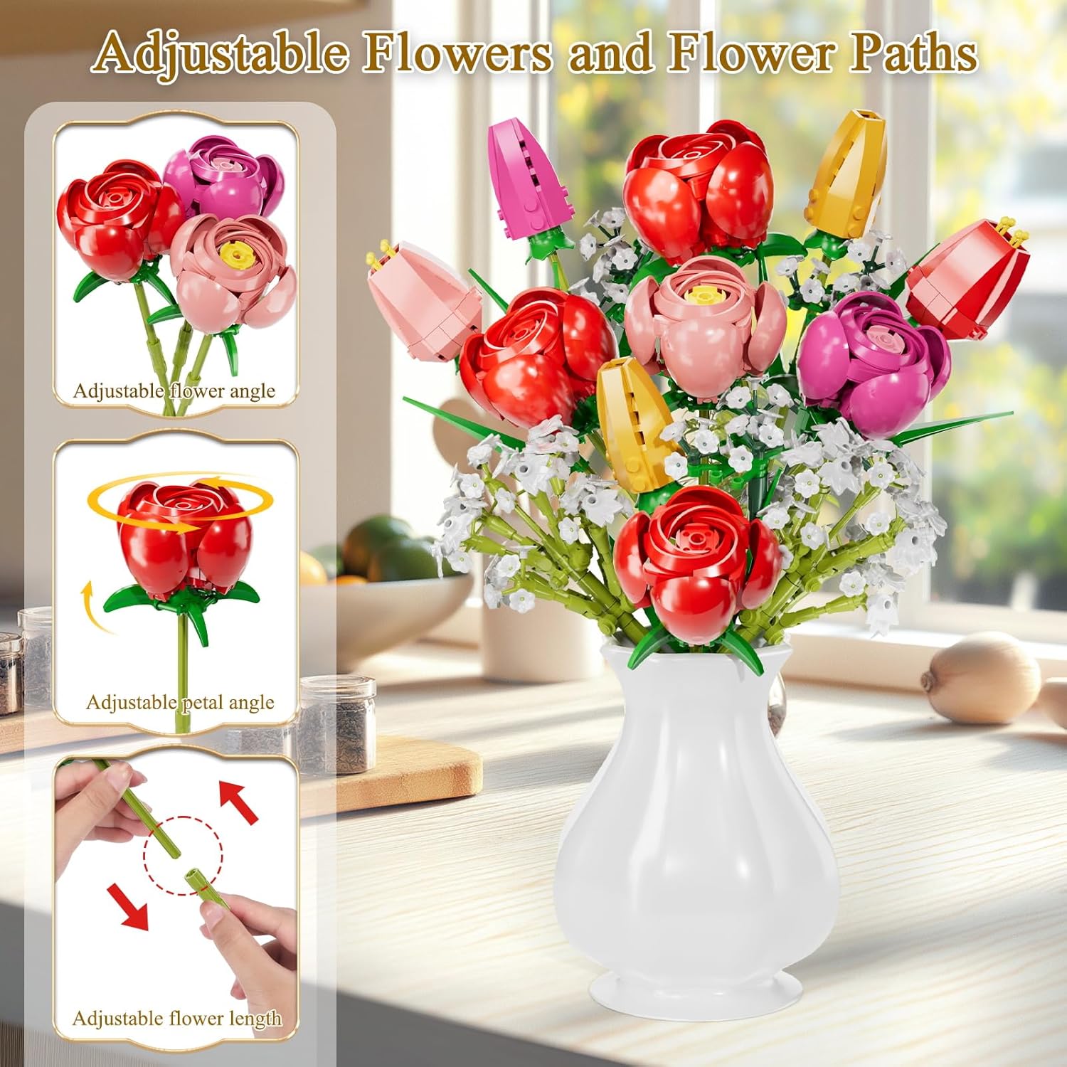 Thumbnail 3 de IKIDSUN Blumen Bausteine Bausatz 680 Teile