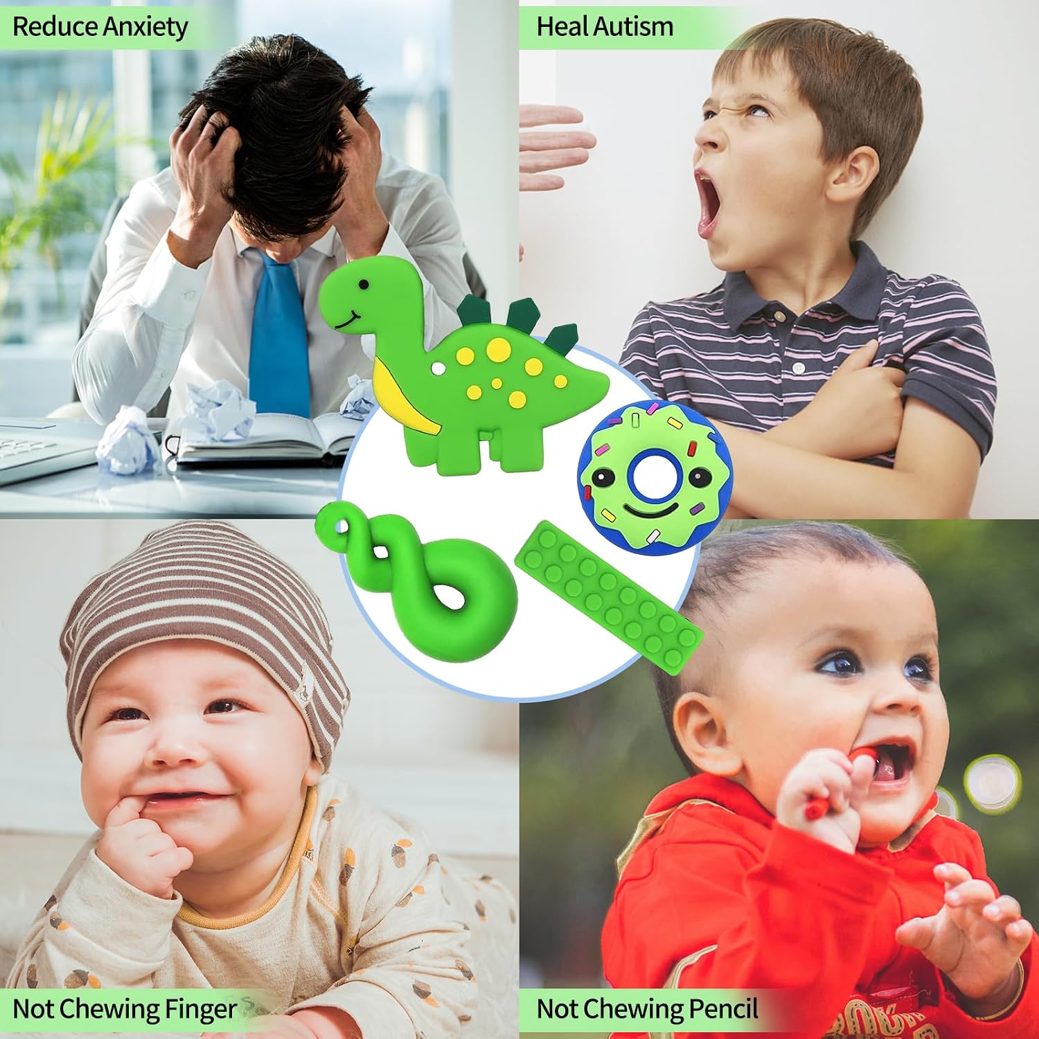 Detalle de 6PCS Sensory Chew Necklace: Food-Grade Silicone Teether For Kids and Toddlers