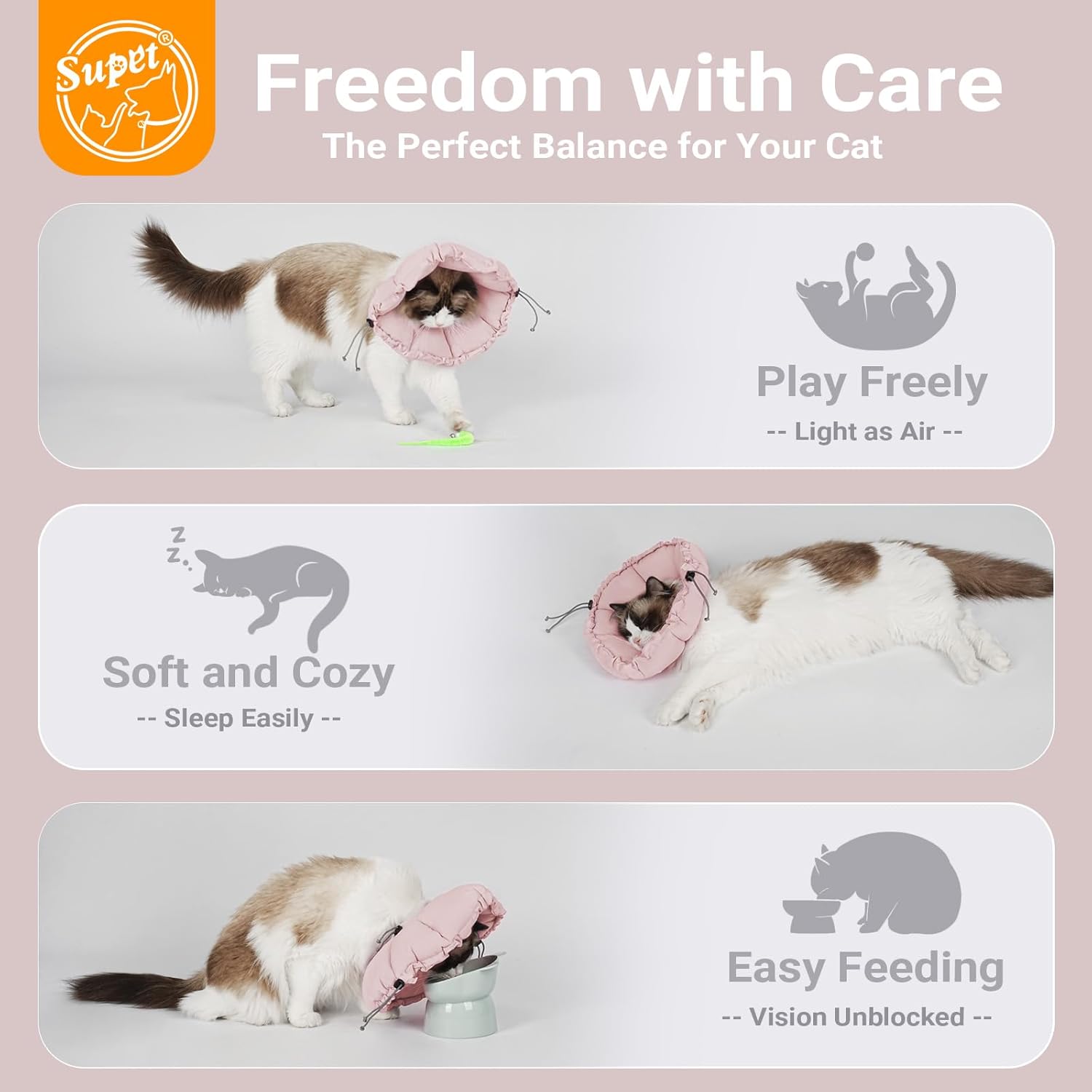 Detalle de Supet Soft Cat Cone Collar: Adjustable, Waterproof Recovery Solution for Cats