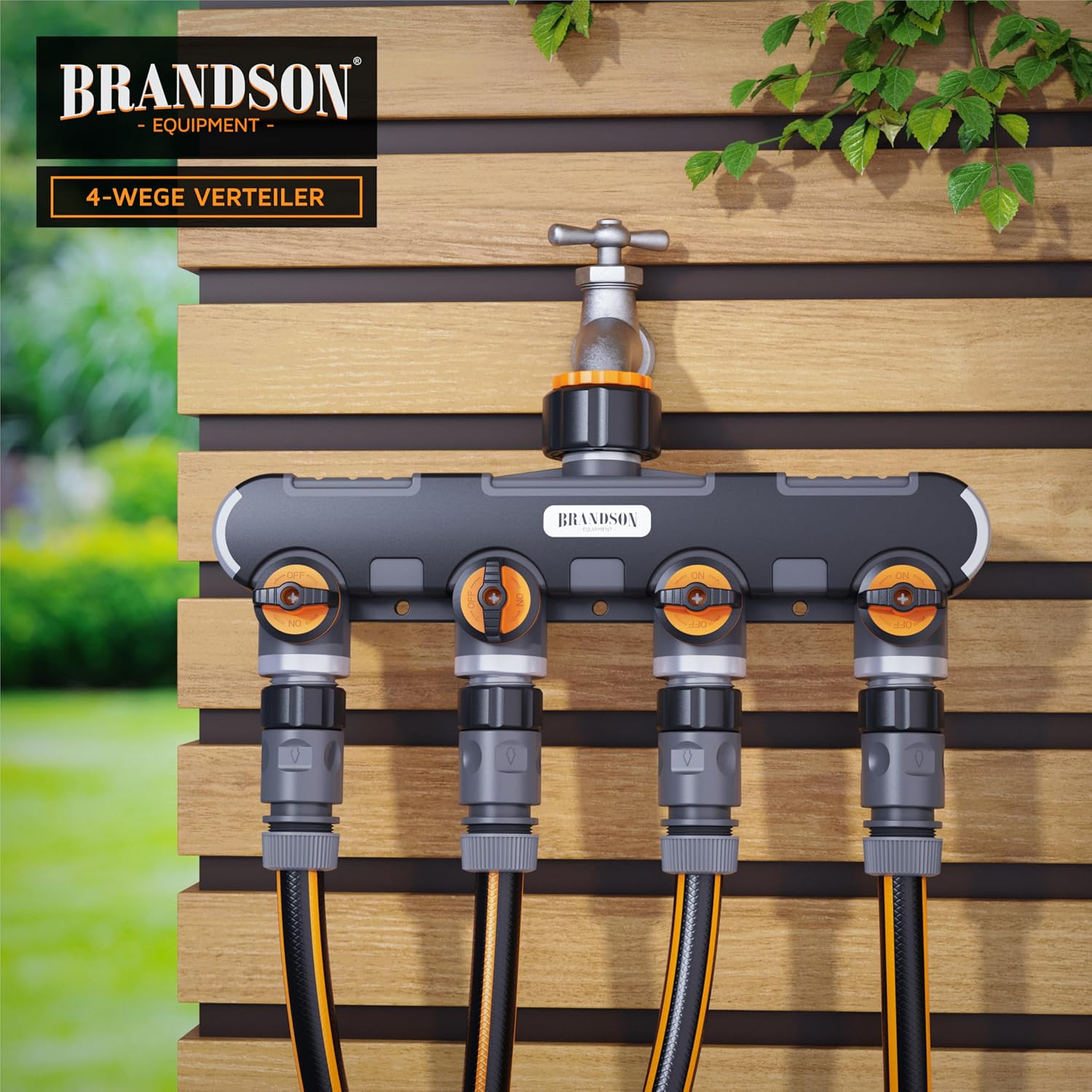 Thumbnail 5 de Brandson 4-Wege-Verteiler Gartenventil – 1 Eingang, 4 Ausgänge, stufenlos regelbar, robustes Metallgewinde