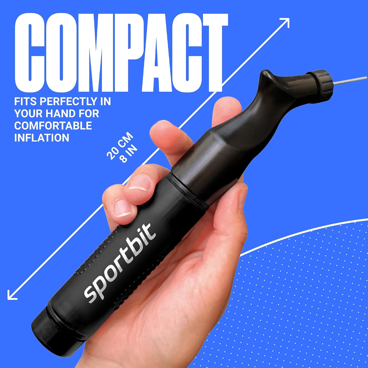 Detalle de SPORTBIT Ball Pump for Sports Balls with Push & Pull Inflation — Includes 5 Needles