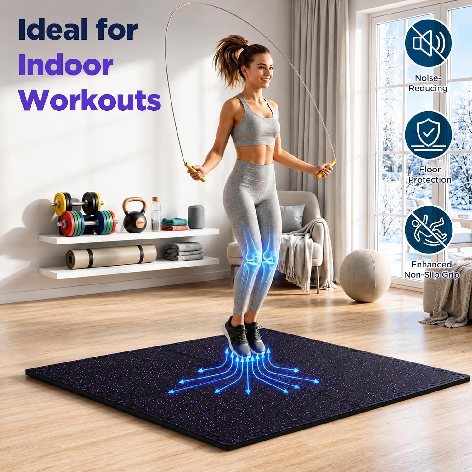 Detalle 2 de VivaLuz VL-GM1-10 Interlocking Gym Mats, 0.4-Inch EVA Foam, Black/Purple