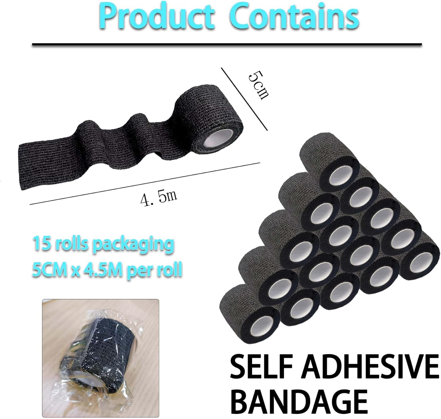 Detalle 2 de NELLHOMY 15 Rolls cohesive pet bandage 5cm