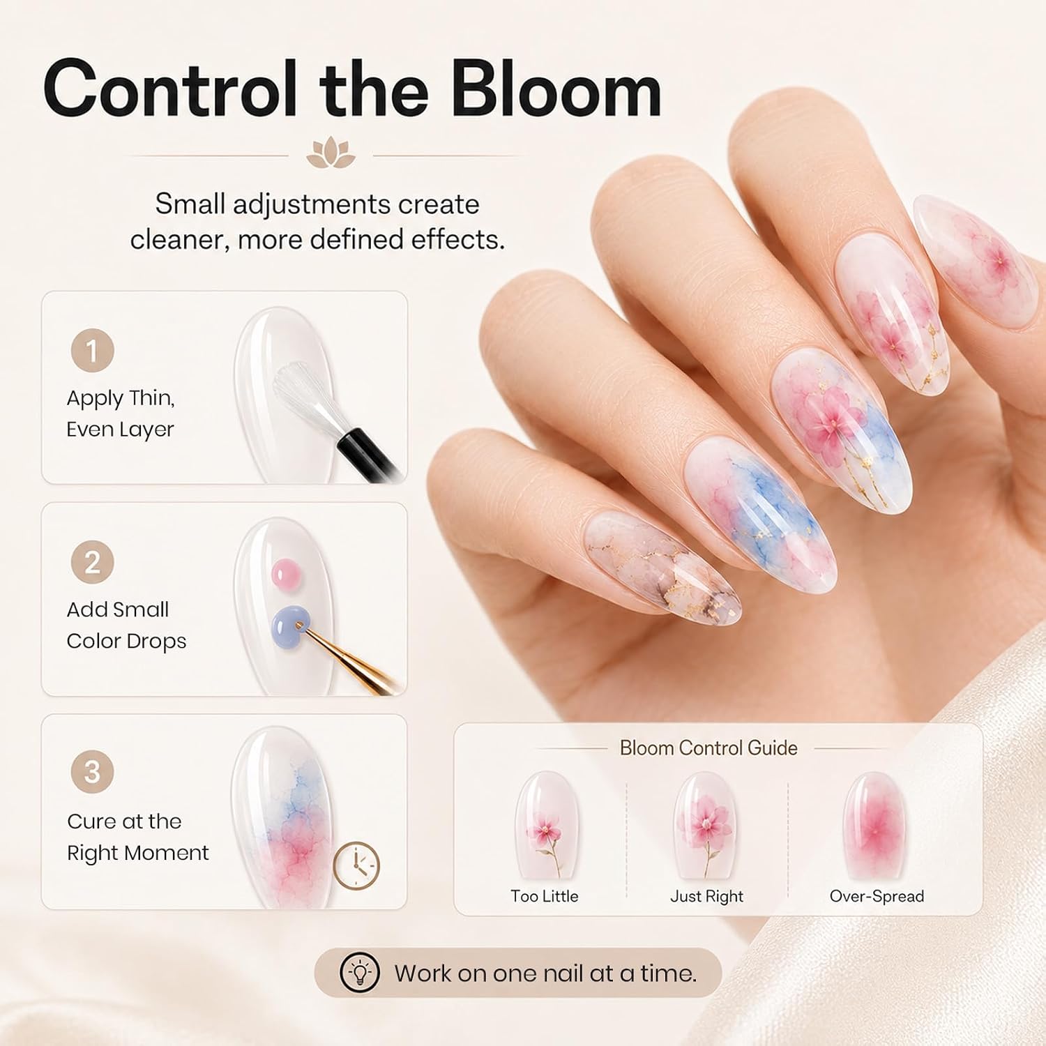 Detalle 2 de Beetles Blooming Gel & Base Top Coat Set – 3pcs 15ml for Marble & Blooming Nail Art
