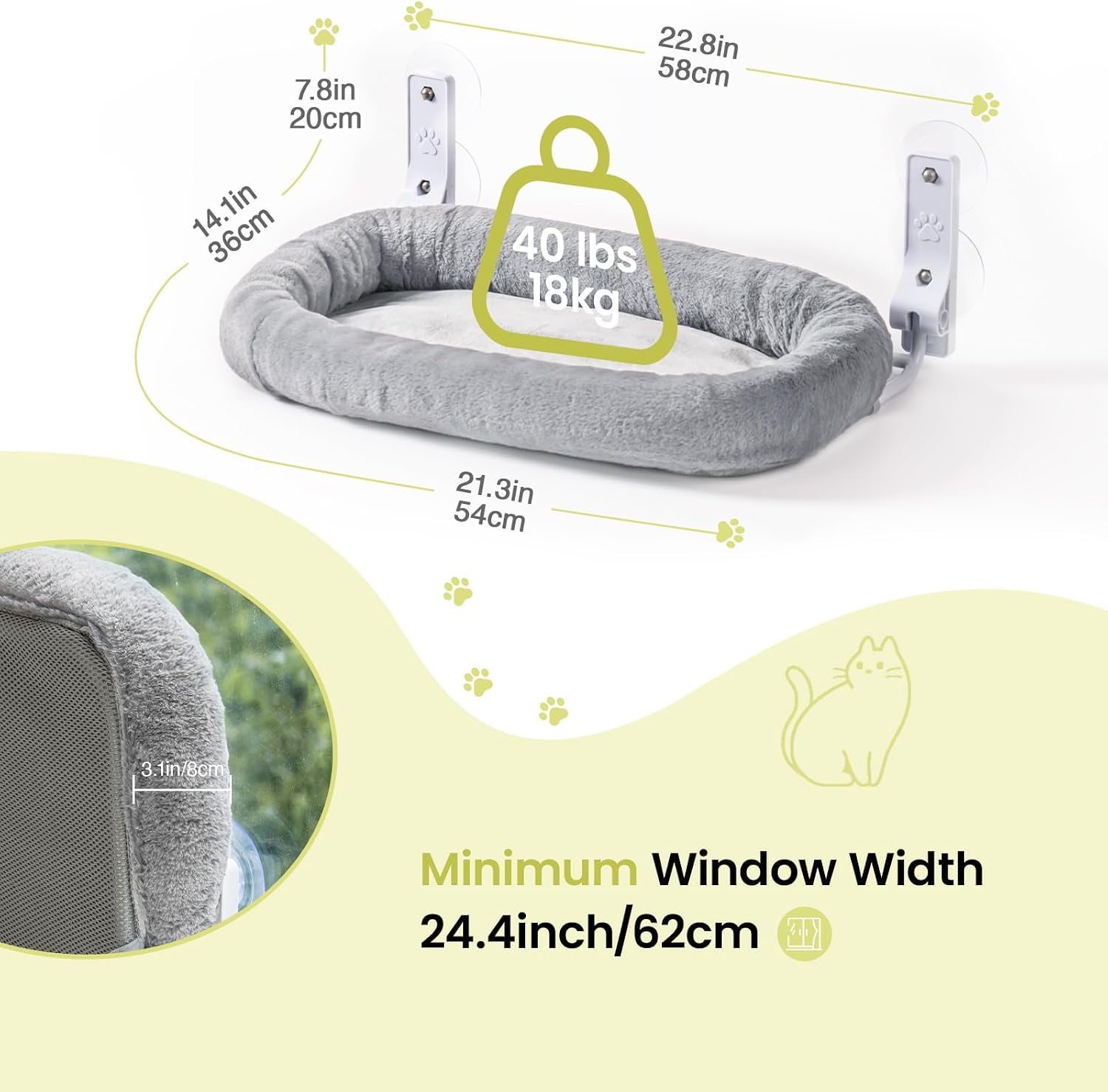 Detalle de EDAGNY Faltbare Fensterliege für Katzen – Robust, weicher Bezug, Grau