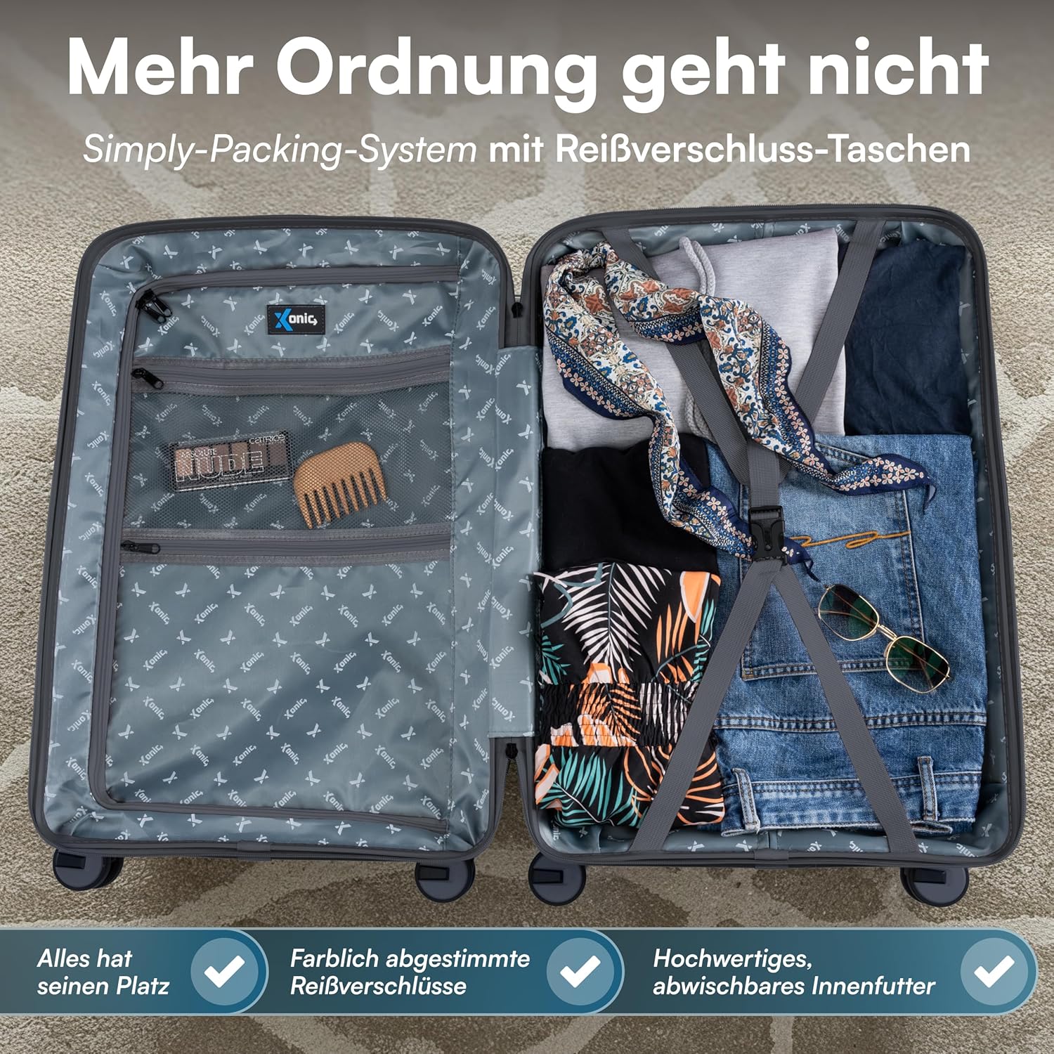 Detalle 2 de Xonic Hartschalenkoffer L 65L – robuster, leichter Reisebegleiter mit TSA-Schloss