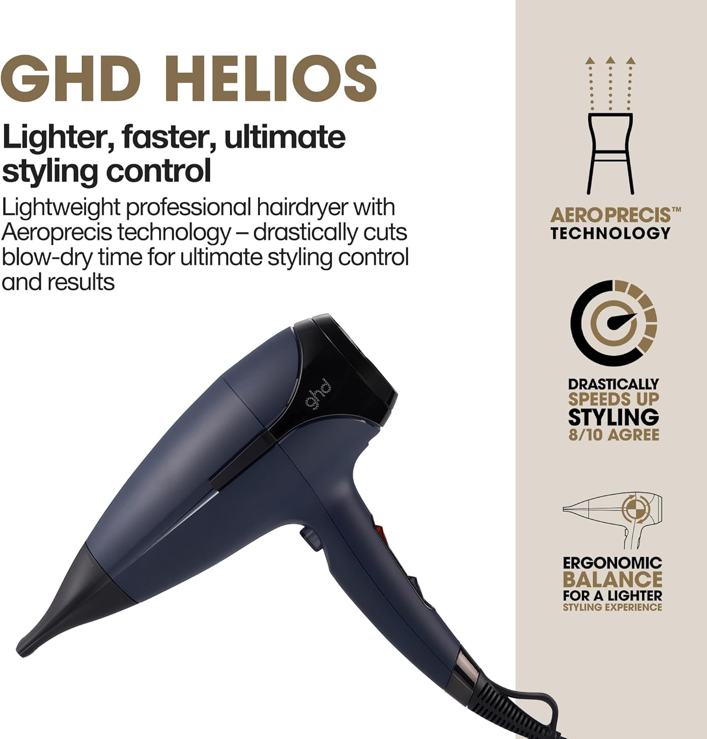 Detalle de ghd Helios Professional Hair Dryer - Lightweight, Fast Styling, Ultimate Control (UK Plug)