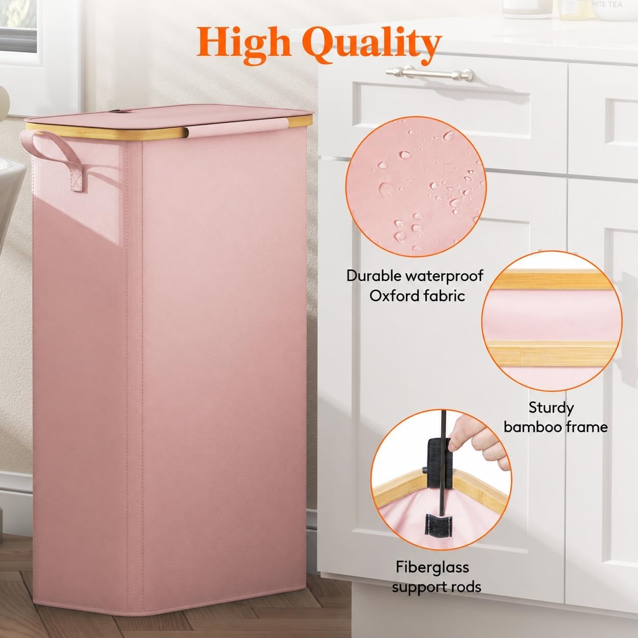 Thumbnail 6 de Lifewit LH23177.03PI.V1.M01 Slim Laundry Basket, Pink, with Lid