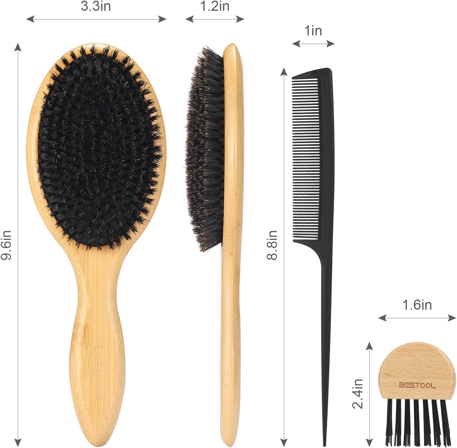 Detalle de BESTOOL haarborstel met wildzwijnhaar en bamboe handvat voor fijn haar
