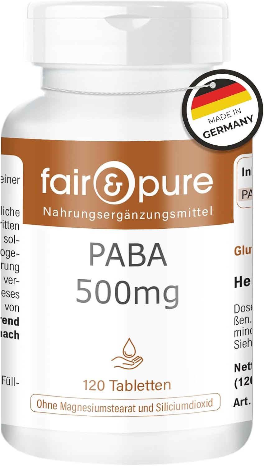 Detalle de Fair & Pure PABA 500mg – veganes PABA-Nahrungsergänzungsmittel, 120 Tabletten, hergestellt in Deutschland