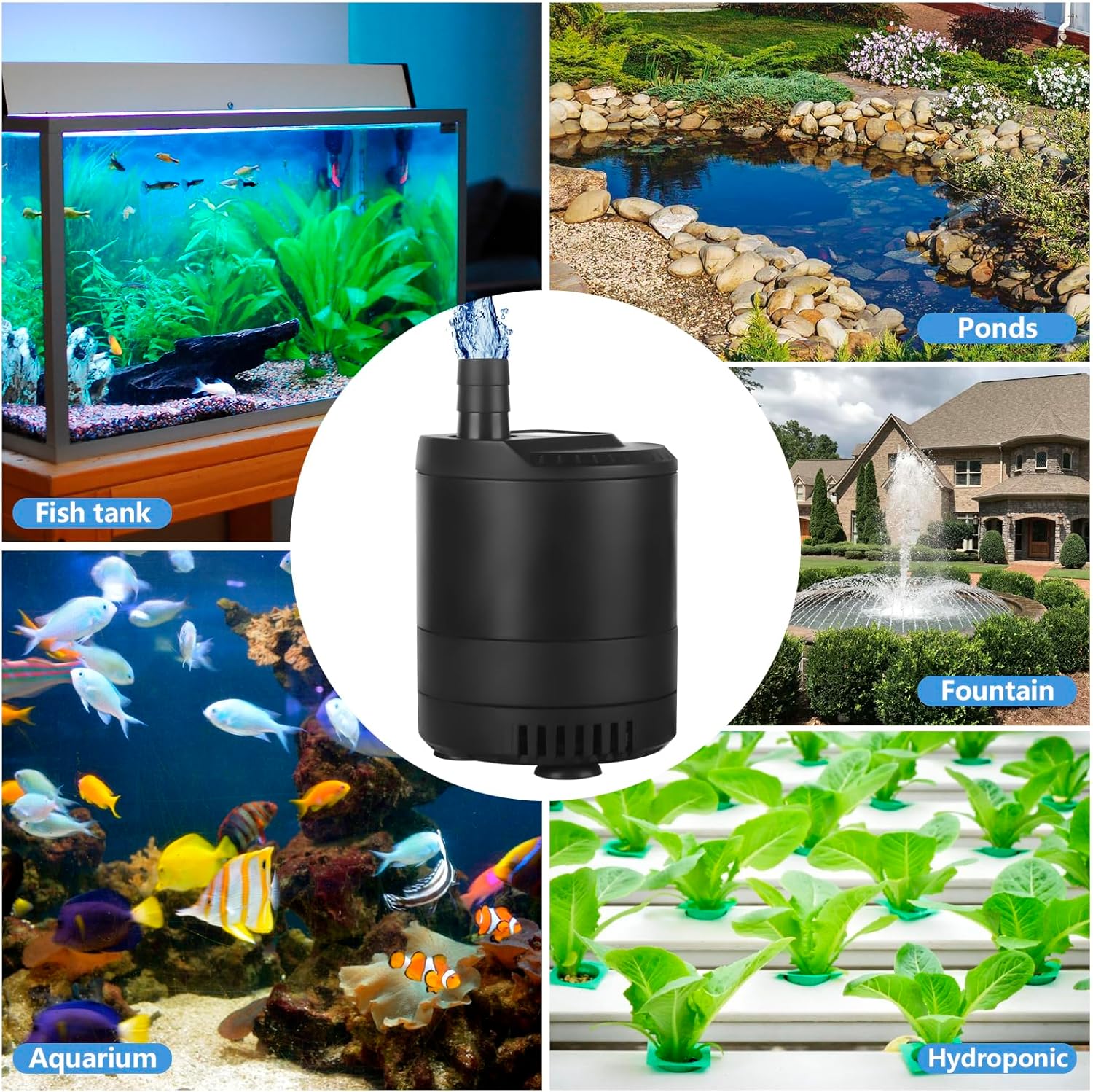 Detalle 2 de 45W 3000L/H Submersible Water Pump – Ultra Quiet Aquarium Pump for Fish Tank, Pond and Hydroponics