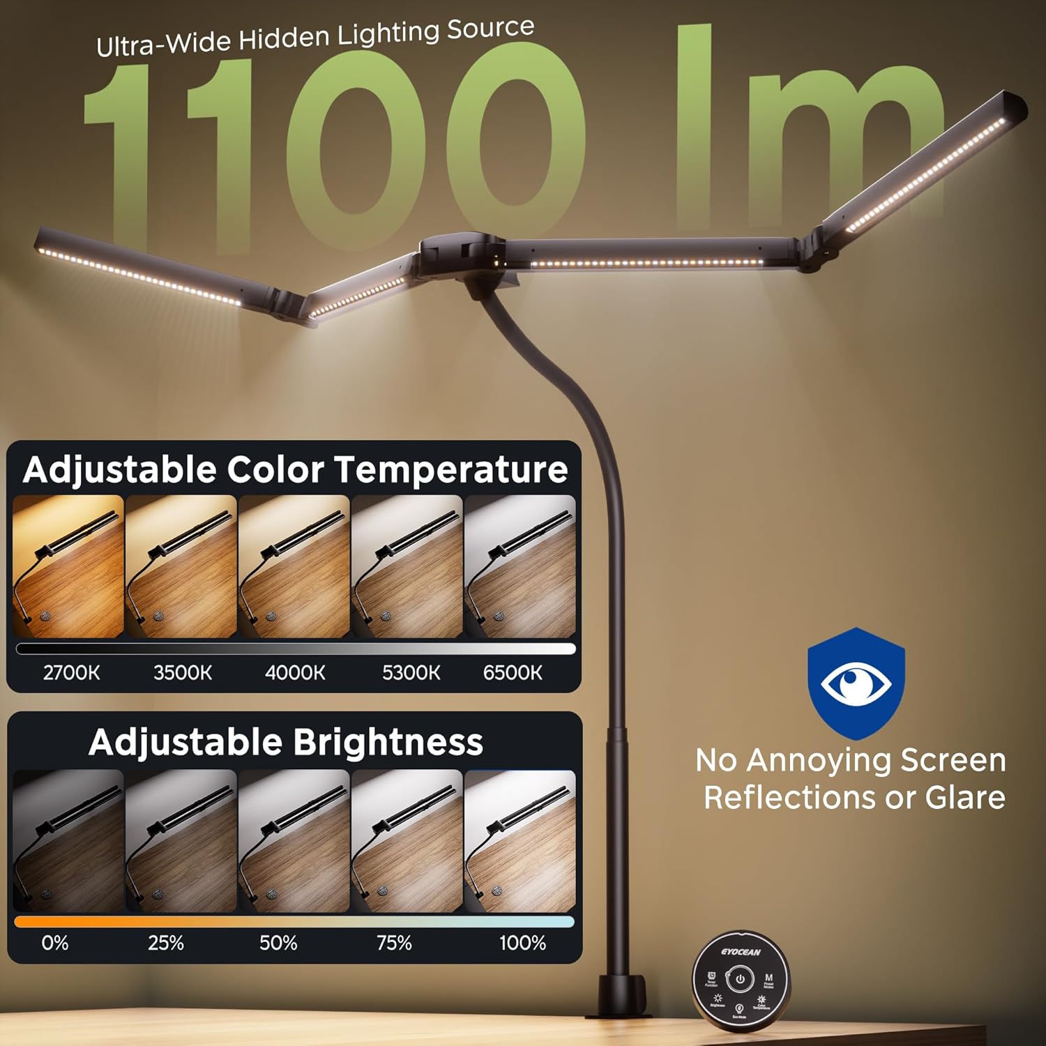 Thumbnail 3 de EYOCEAN Schreibtischlampe mit 4 Lichtquellen – dimmbar, Fernbedienung, 100 cm Lichtband
