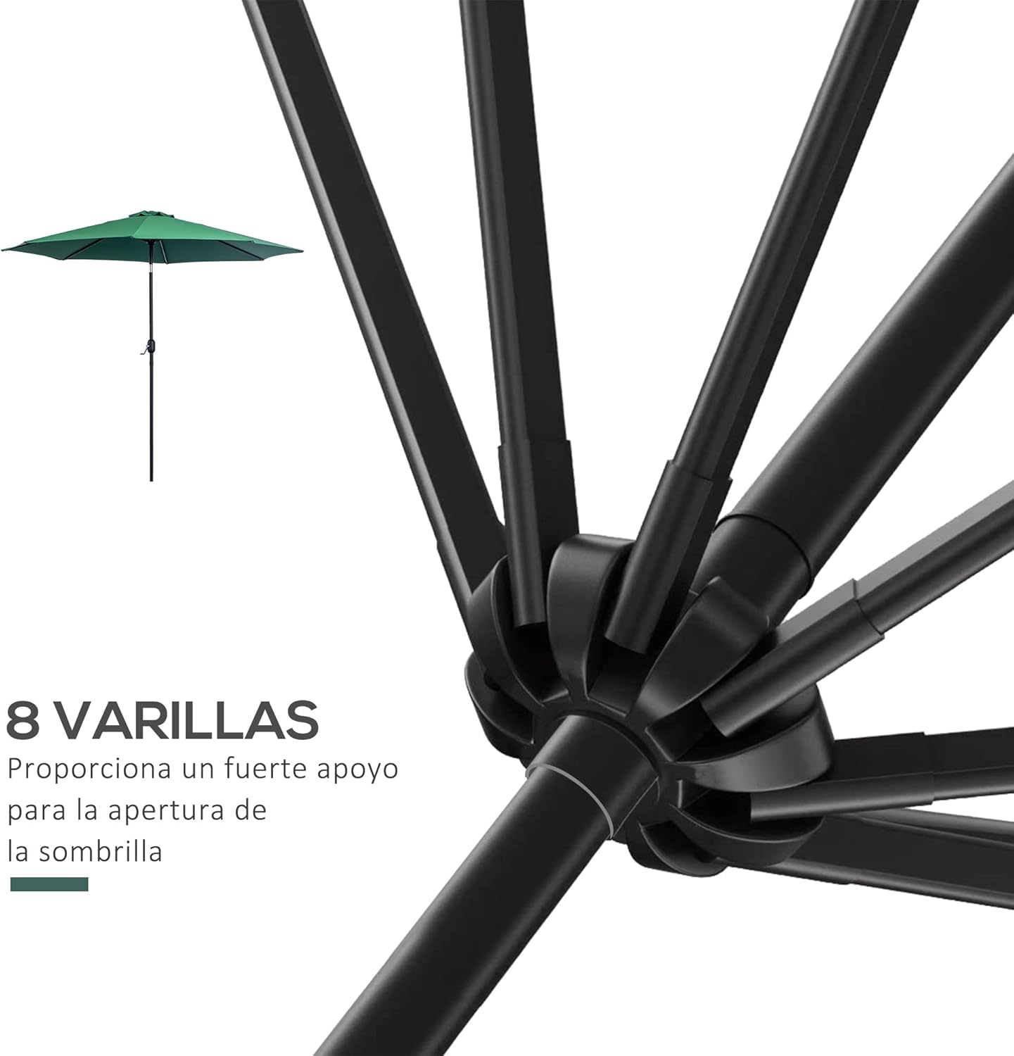 Thumbnail 5 de Outsunny Parasol de jardin extérieur Ø 3 m – inclinable, métal et toile 180 g/m², vert