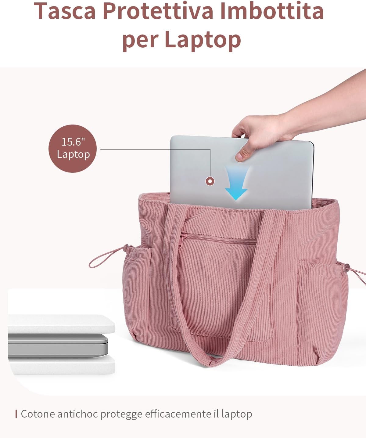 Thumbnail 3 de ECOHUB Tote Bag: Borsa Tote da Donna in velluto a coste, grande capacità, cerniera e multitasche