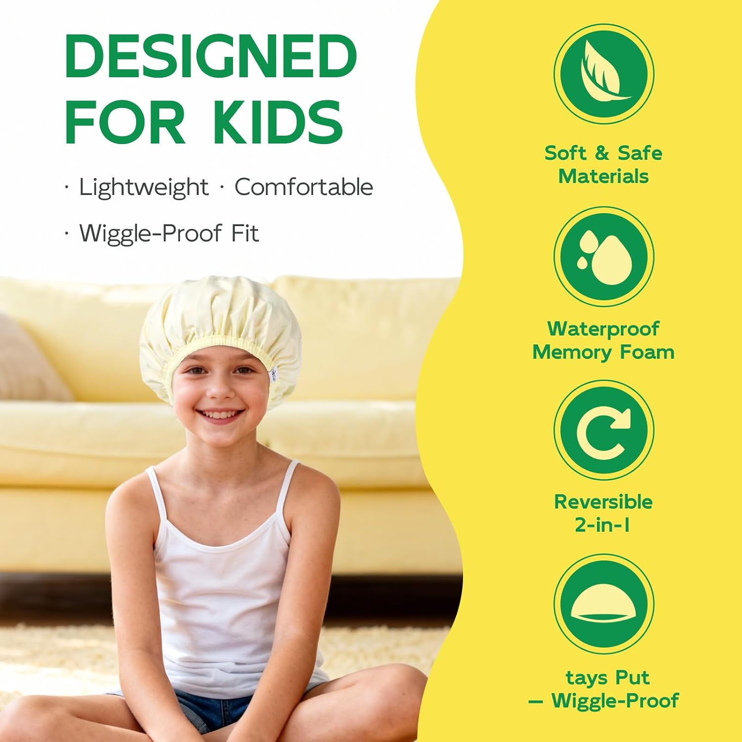 Detalle de Years calm Kids Shower Cap, Reversible Double-Layer Waterproof Bath Cap
