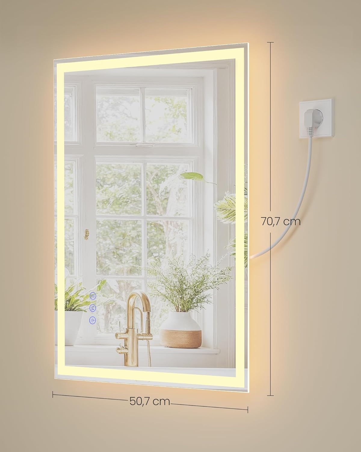 Detalle de SONGMICS Miroir de Salle de Bain avec Éclairage LWM212WC02 – Antibuée, LED réglables et cadre blanc
