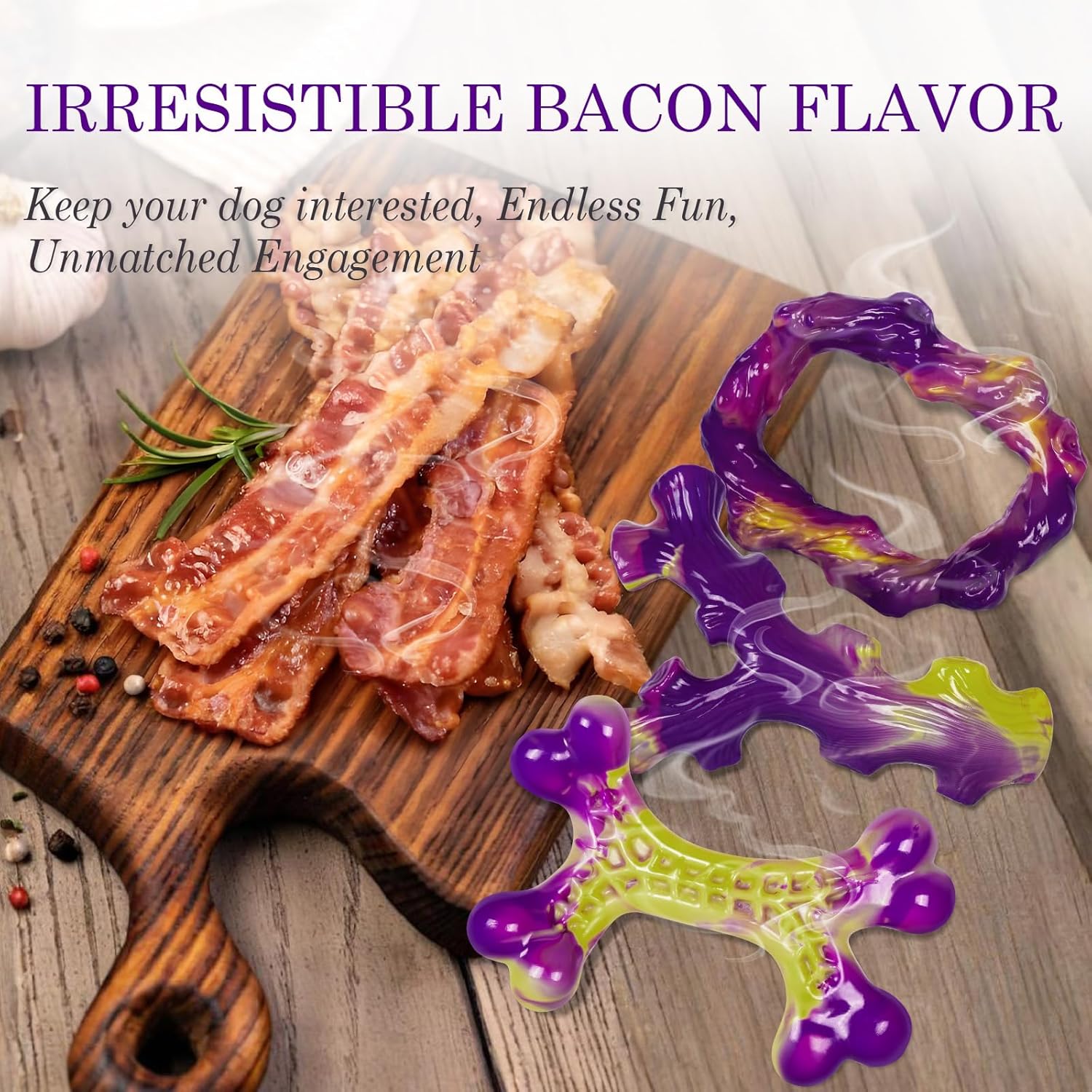 Detalle 2 de ChienBox Dog Toys 3 Pack indestructible nylon chew bones (bacon flavour) for medium to large dogs
