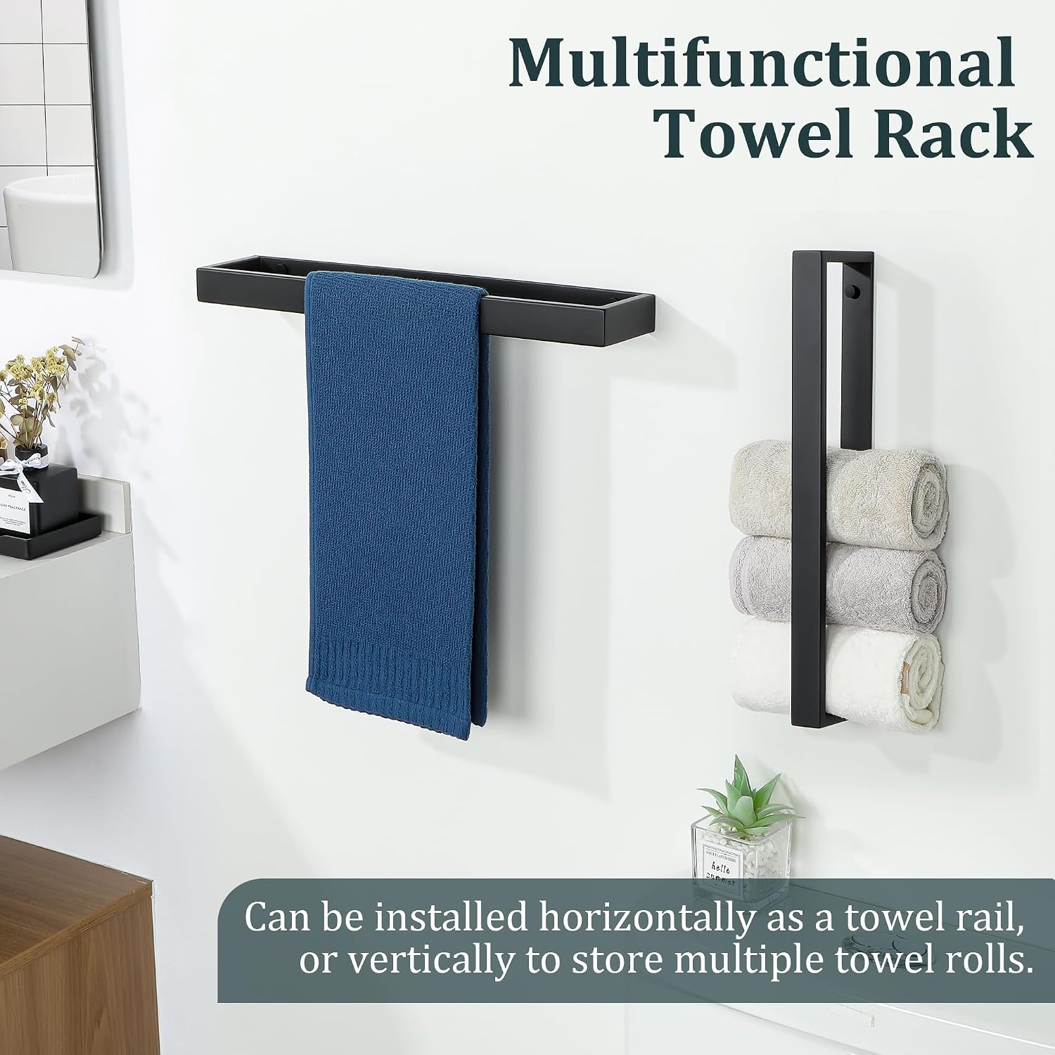 Detalle de SAYAYO Hand Towel Holder Wall Mounted Black Towel Rail (40cm) in SUS304 Stainless Steel