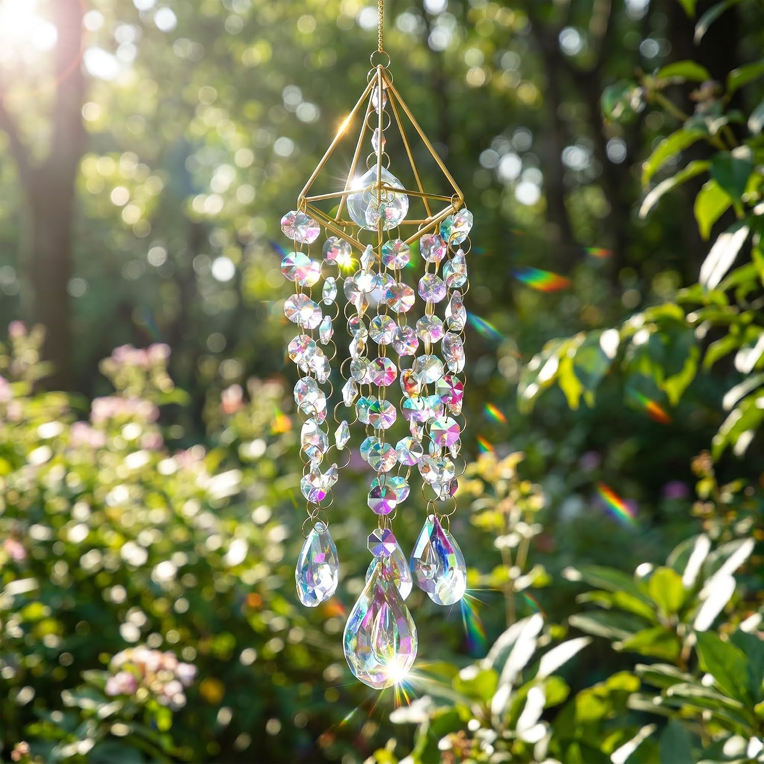 Detalle 2 de HDCRYSTALGIFTS Crystal Suncatcher with K9 Prisms and Gold-Plated Metal