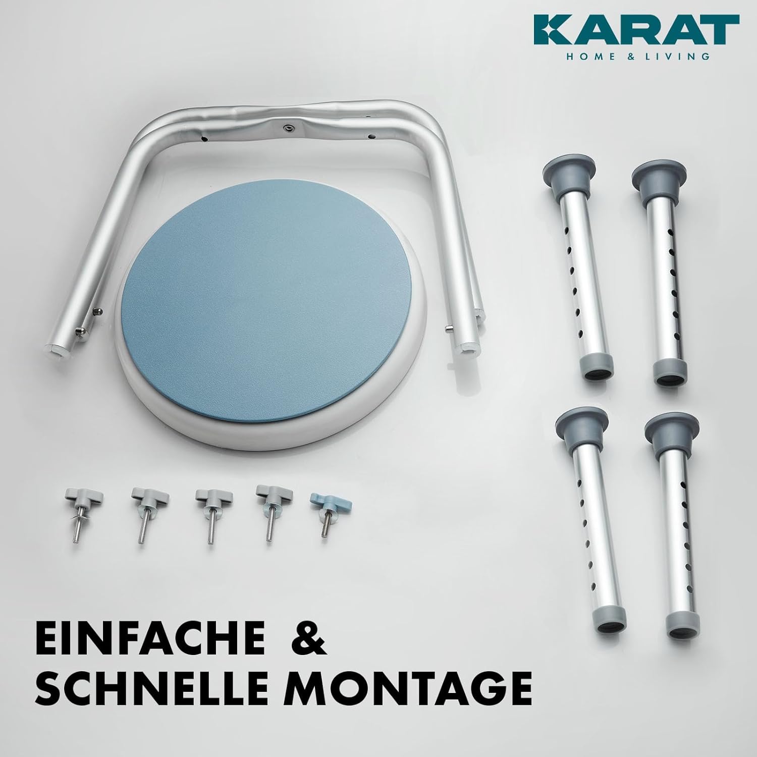 Thumbnail 4 de KARAT Duschhocker mit 360° Drehung, höhenverstellbar und rutschhemmenden Gummifüßen (bis 150 kg)