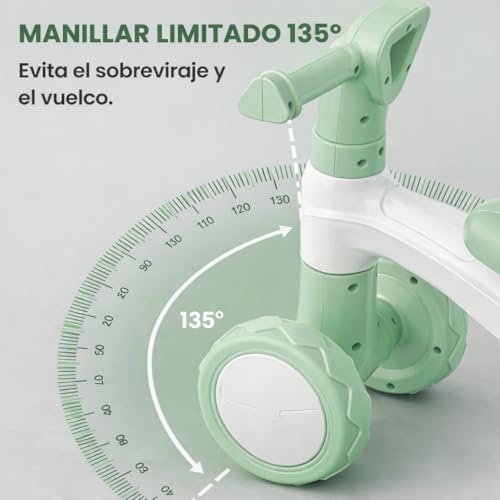 Detalle de Edibaby Triciclo Bebé 1 Año | Correpasillos ligero en color Menta, primera bici de equilibrio para bebés