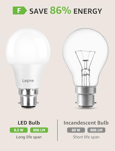 Detalle de Lepro B22 Bayonet LED Bulb 8.5W (60W equivalent) 806lm, 2700K, 6 Pack