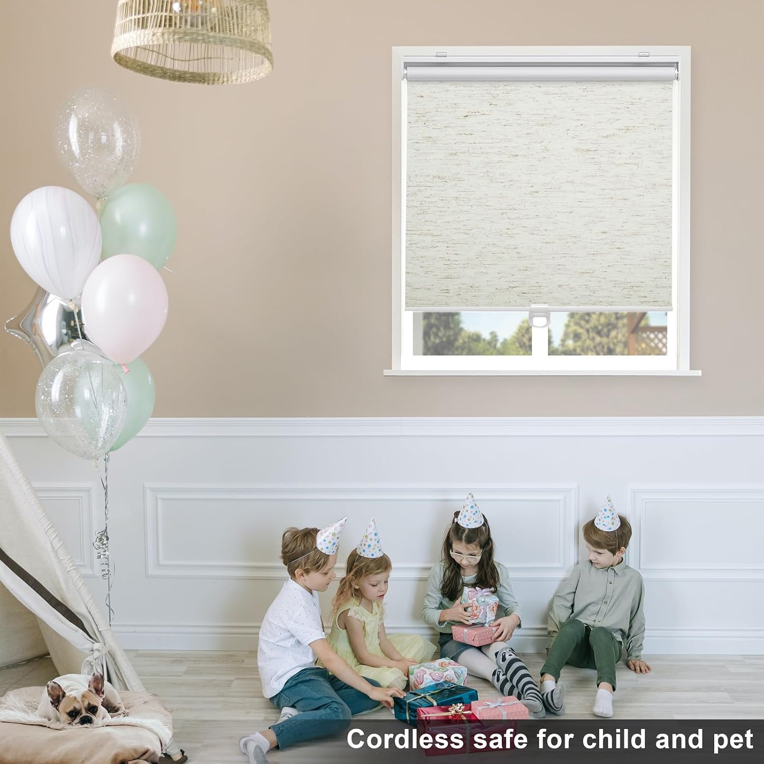 Detalle de Sunoff Blackout Cordless Roller Shades (Linen Beige) 35" W x 72" H