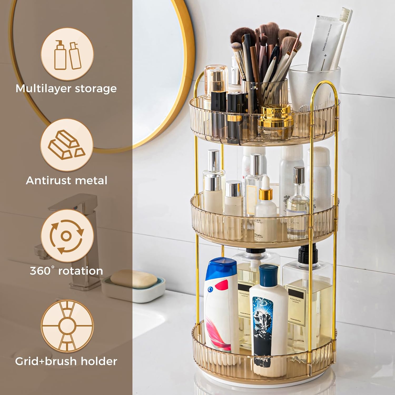 Thumbnail 4 de 360° Rotating Makeup Organizer 3-Tier 💄