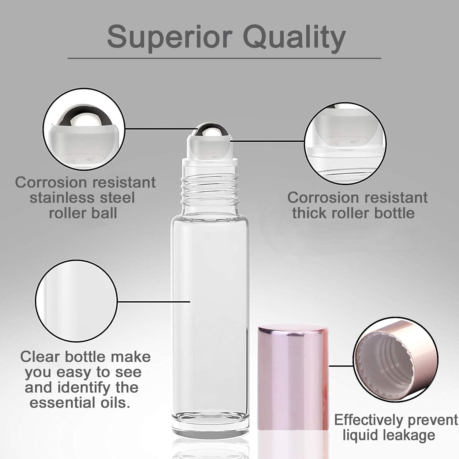 Detalle de Alledomain 10Pcs 10ml Essential Oil Roller Bottles (Refillable Glass Roll-On Set)