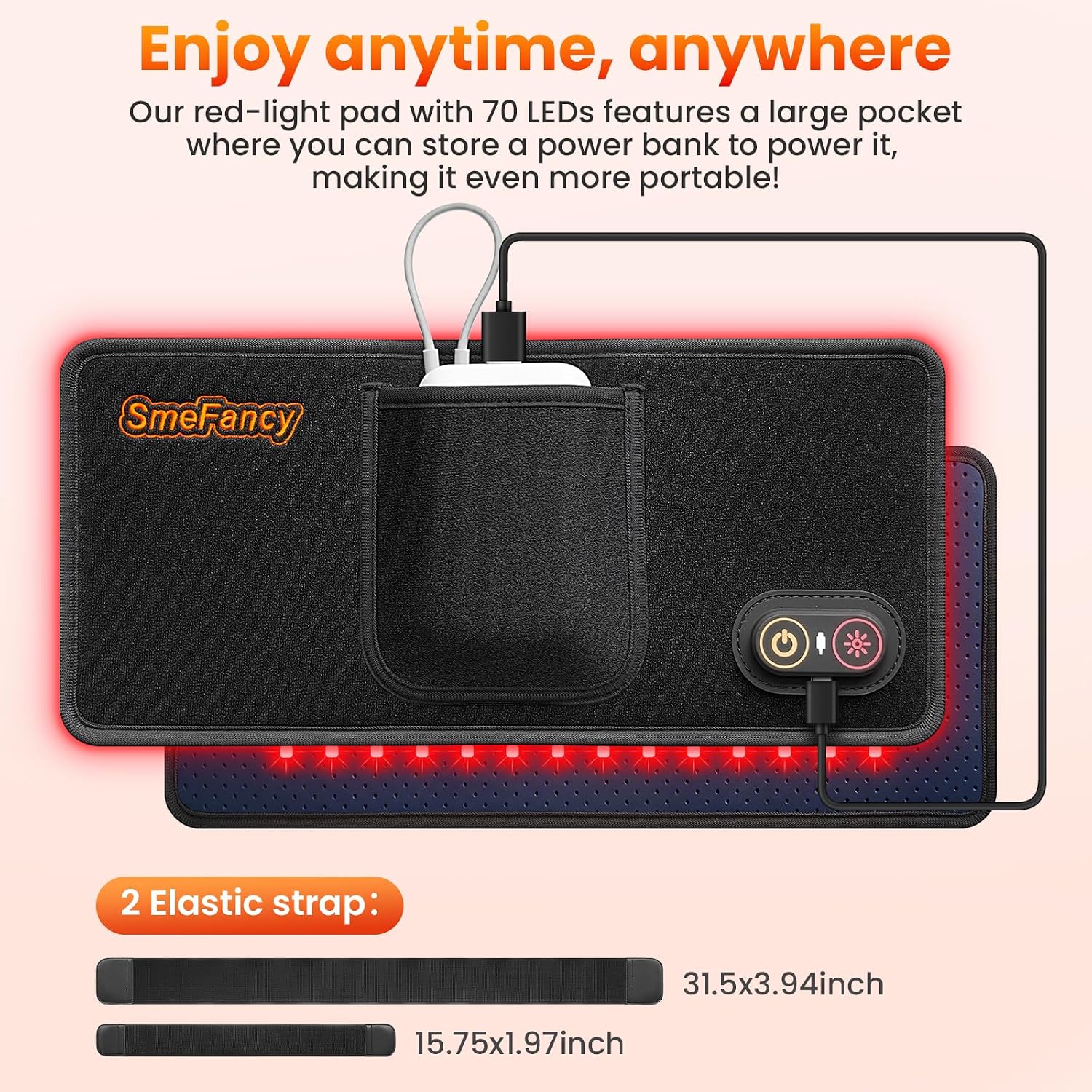 Detalle 1 de Red Light Therapy Pad, 660nm Red and 850nm Infrared, 14.4 x 6.1 Inches