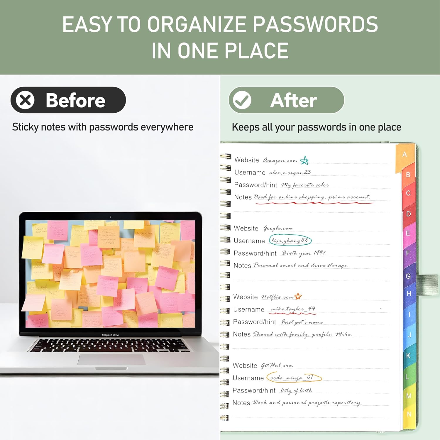 Detalle de ZXHQ Password Book, 5.8" x 8.4", A–Z Tabs and 120 GSM Paper