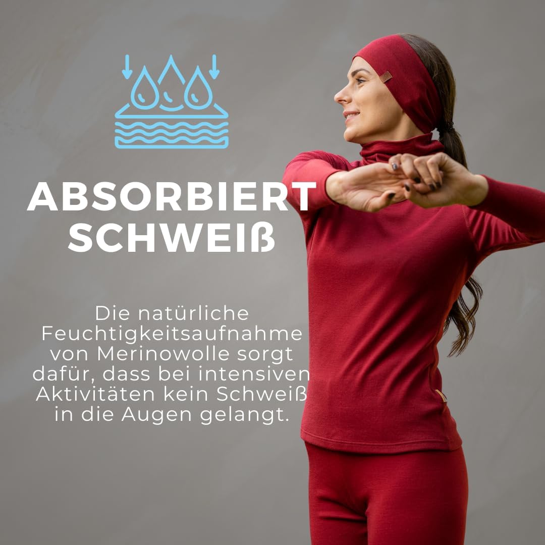 Detalle 2 de menique dehnbare Sport-Yoga-Stirnbänder für Damen aus 100% Merinowolle