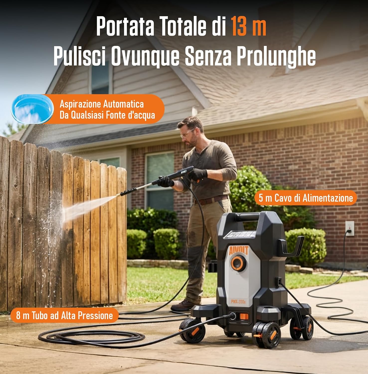 Thumbnail 4 de AIVOLT Idropulitrice ad Alta Pressione 1800 W, 170 Bar con 5 ugelli e tubo da 7,6 m