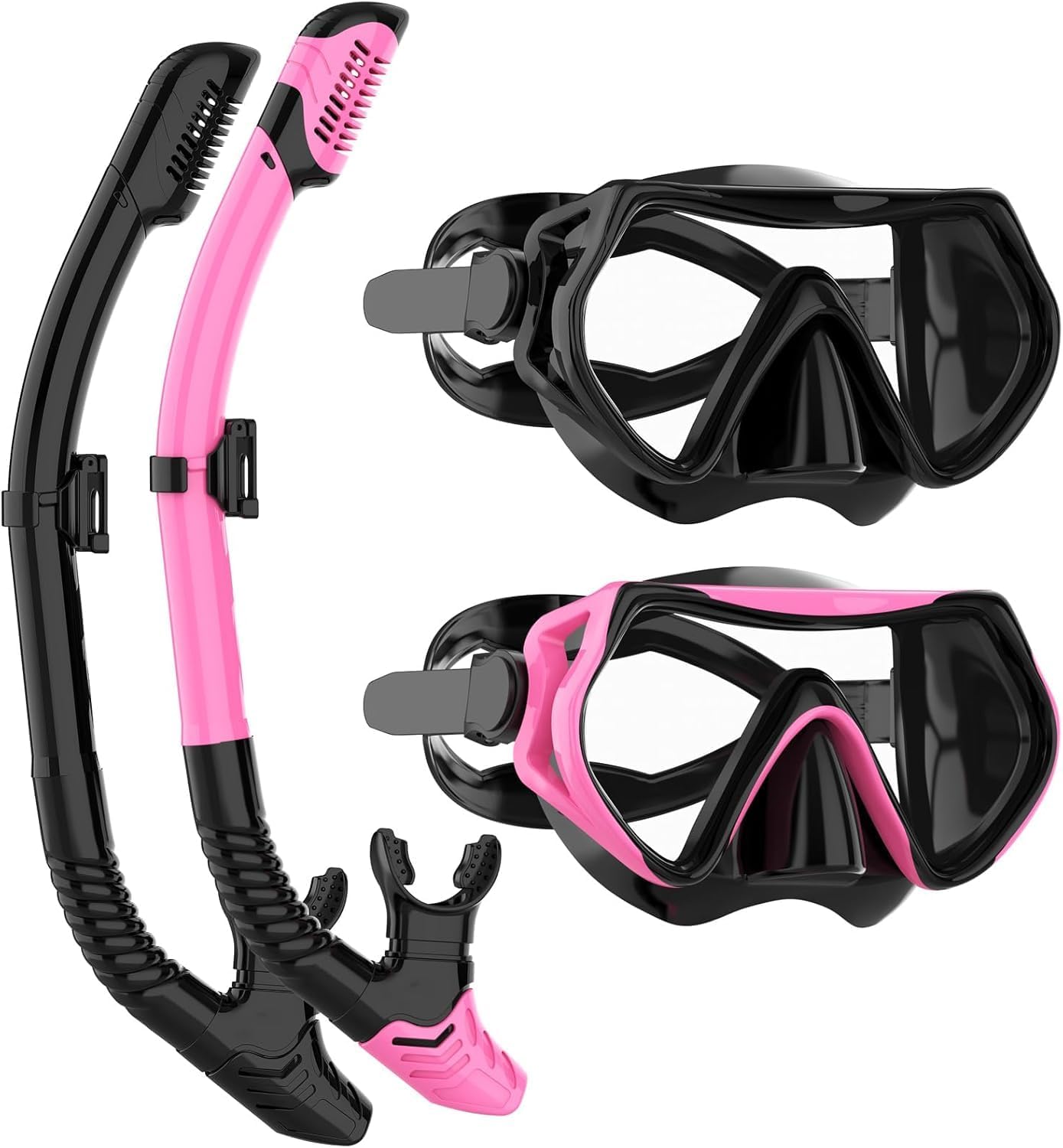 JRing Snorkel Mask Set for Adults — Dry Top with 180° Anti-Fog Glass and Purge Valve