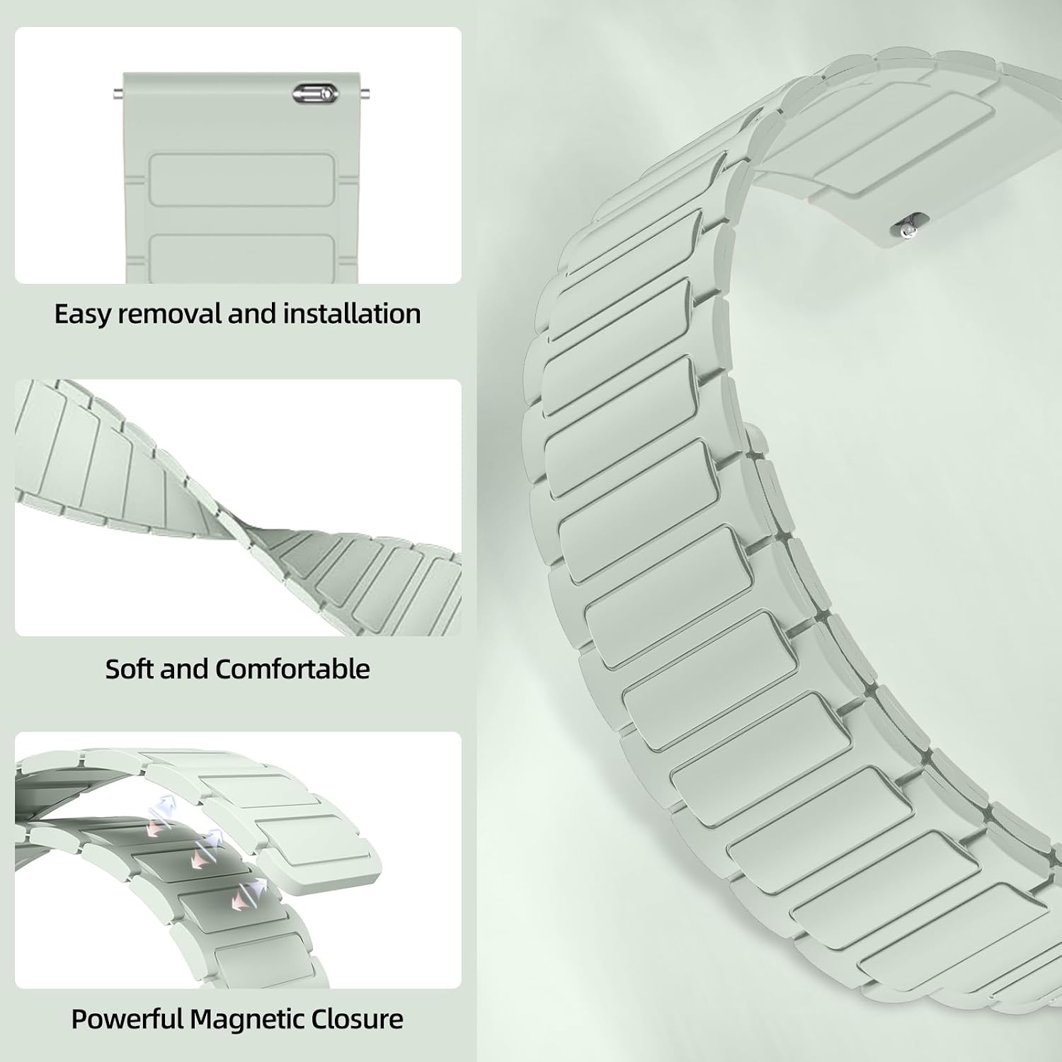 Detalle 2 de RosMank 22mm Silicone Watch Band: Magnetic, Durable Replacement for Garmin and More