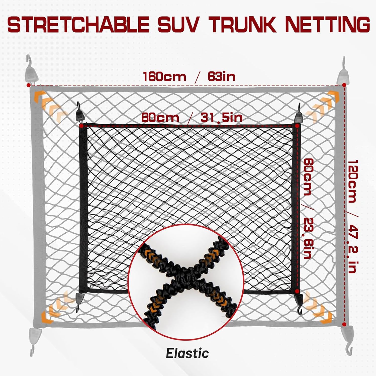 Detalle 2 de WANGDEFU Gepäcknetz Auto mit 4 Haken – Kofferraumnetz 80 x 60 cm bis 160 x 120 cm